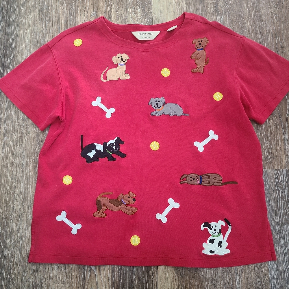 Bechamel Vintage Patchwork Puppy Design Top Womens Size Petite MED